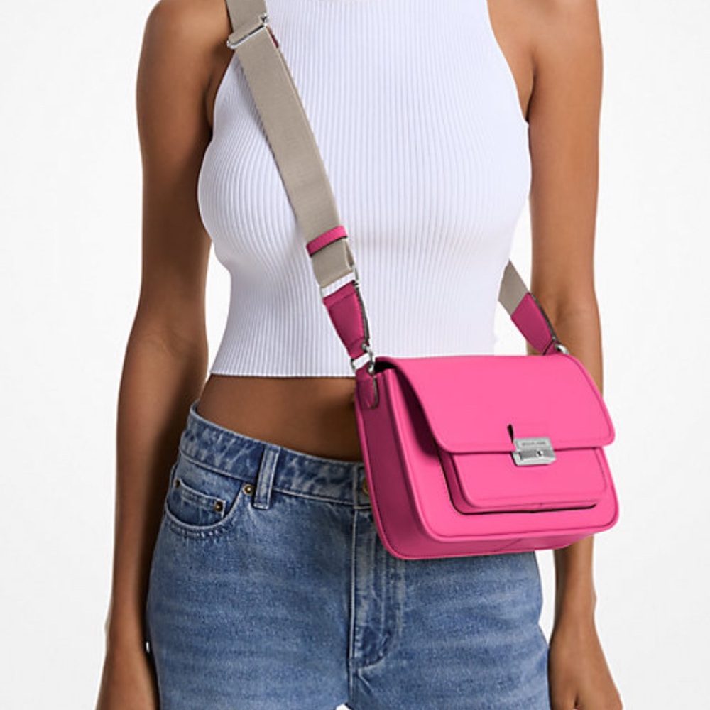 Michael Kors Bradshaw Medium Leather Messenger Bag Dragonfruit Pink NWT - Picture 13 of 13